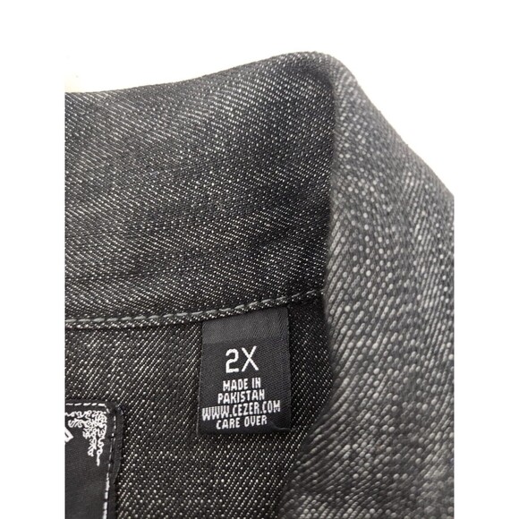 NWT CEZER Denim Jacket Men’s Black Embroidered Patches 100% Cotton Size 2X - Picture 10 of 12